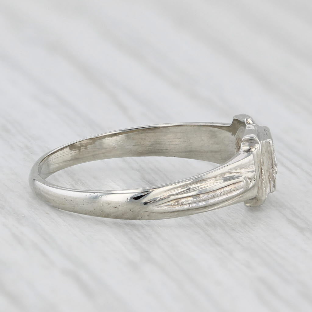 Small Vintage Diamond Solitaire Ring 14k White Gold 2.75 Baby Size
