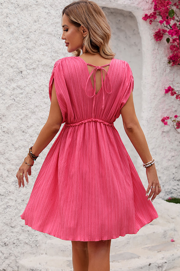 V Neck Solid Color Mini Dress