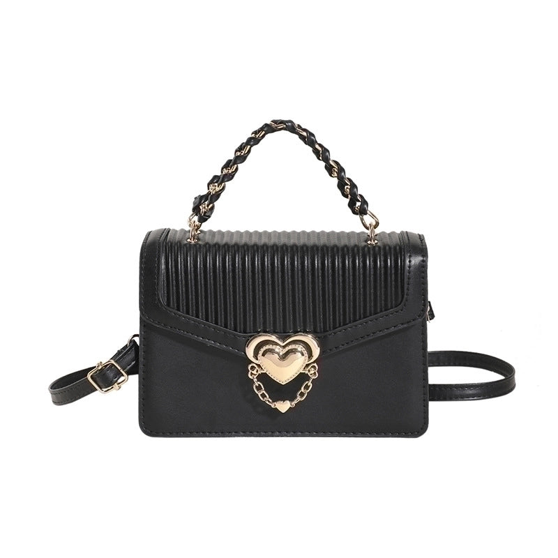 Women's Medium Pu Leather Heart Shape Solid Color Elegant Classic Style Square Magnetic Buckle Shoulder Bag Handbag Crossbody Bag