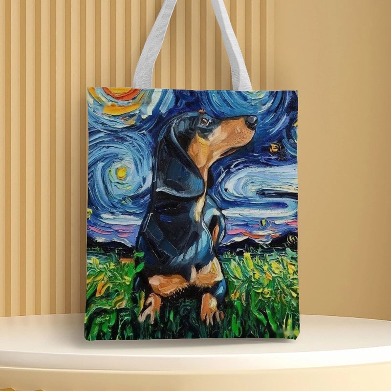 Women's Medium Canvas Animal Basic Classic Style Square Open Canvas Bag