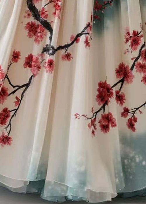 Loose Gradient Color Print Wrinkled Chiffon Skirt Summer