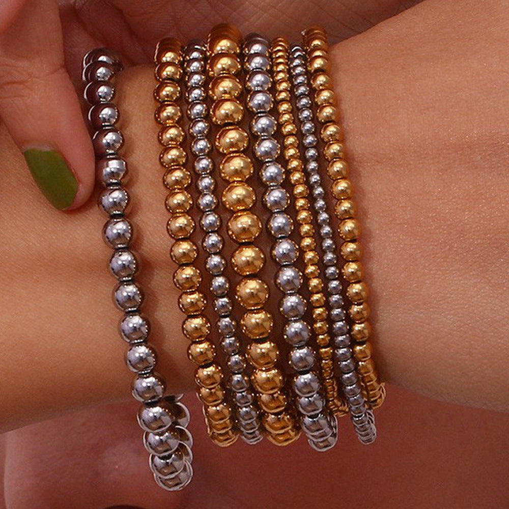 Women Fashion Round Geometric Stainless Steel 18K Gold Plated Bracelets