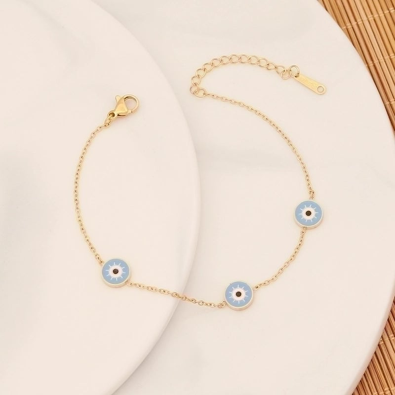 Vintage Style Beach Round Eye Stainless Steel 18K Gold Plated Bracelets In Bulk