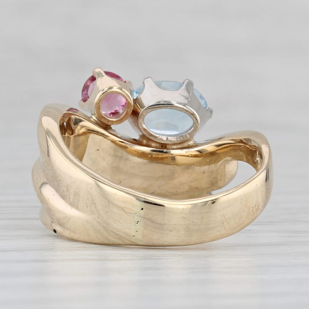 0.97ctw Aquamarine Pink Tourmaline Diamond Ring 14k Yellow Gold Size 6.5