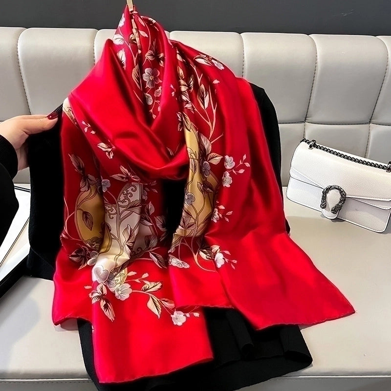 Women's Elegant Minimalist Flower Satin Silk Scarf