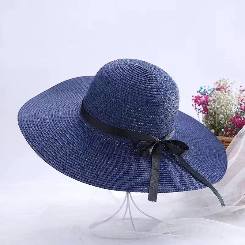 Women's Minimalist Classic Style Color Block Big Eaves Straw Hat