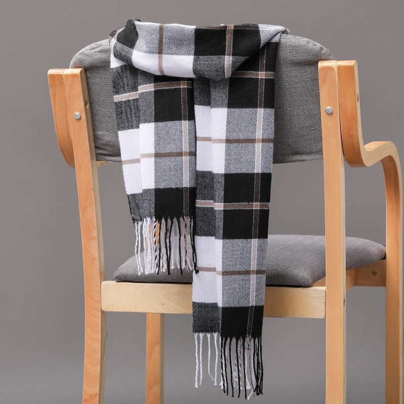 Autumn And Winter Men's Plaid Scarf British Plaid Cashmere Tassel Couple Parent-child Men's Scarf