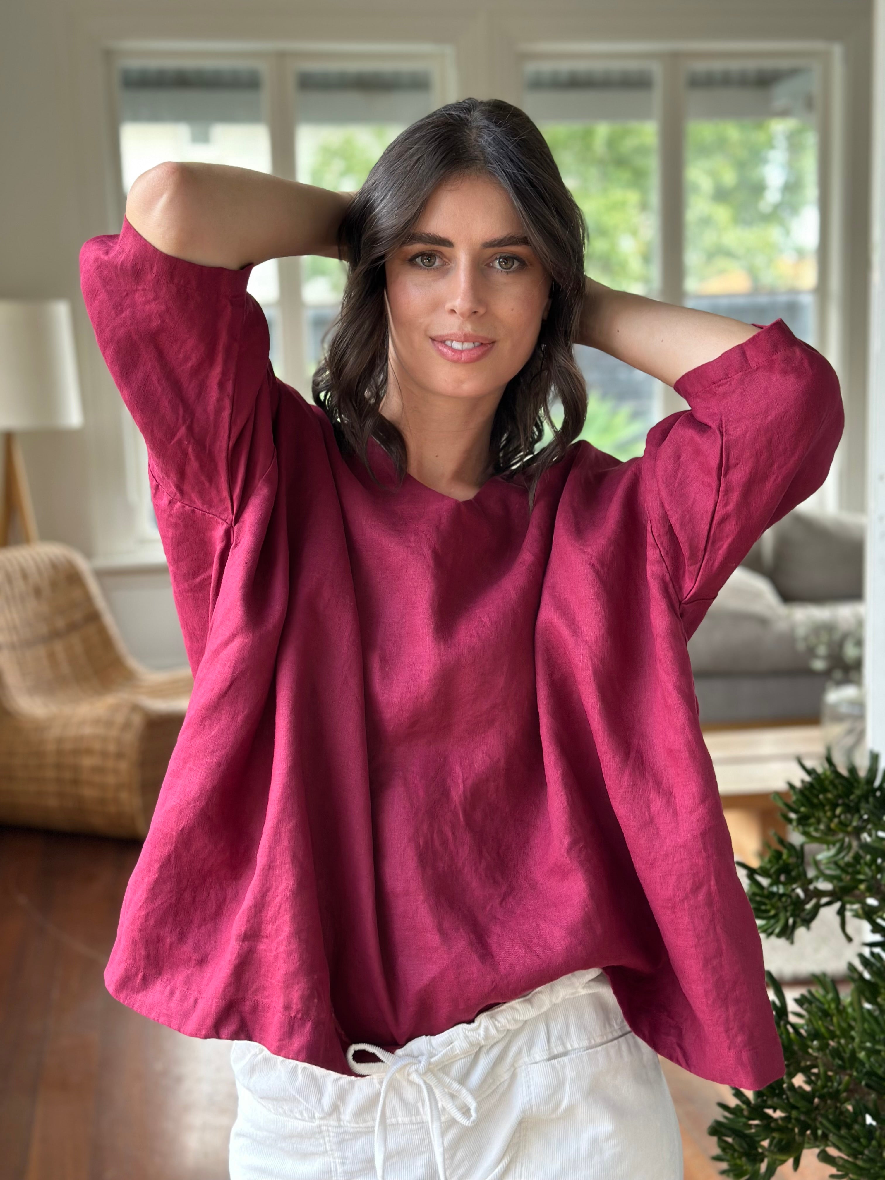 lydia top - merlot linen