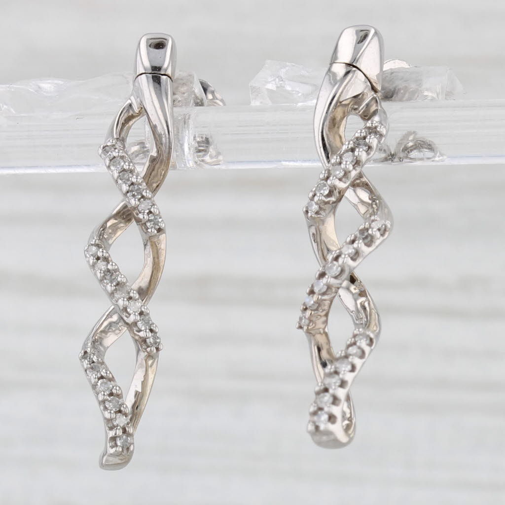 0.10ctw Diamond Journey Spiral Earrings 10k White Gold Drops
