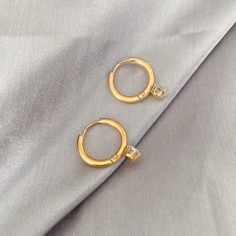 Lady Geometric Titanium Steel Gold Plated Zircon Earrings 1 Pair