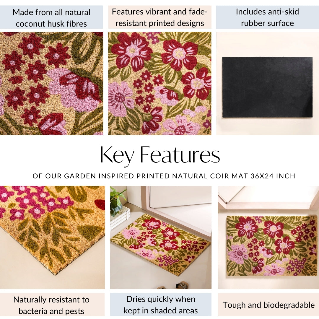 Garden Inspired Printed Natural Coir Mat 36x24 Inch