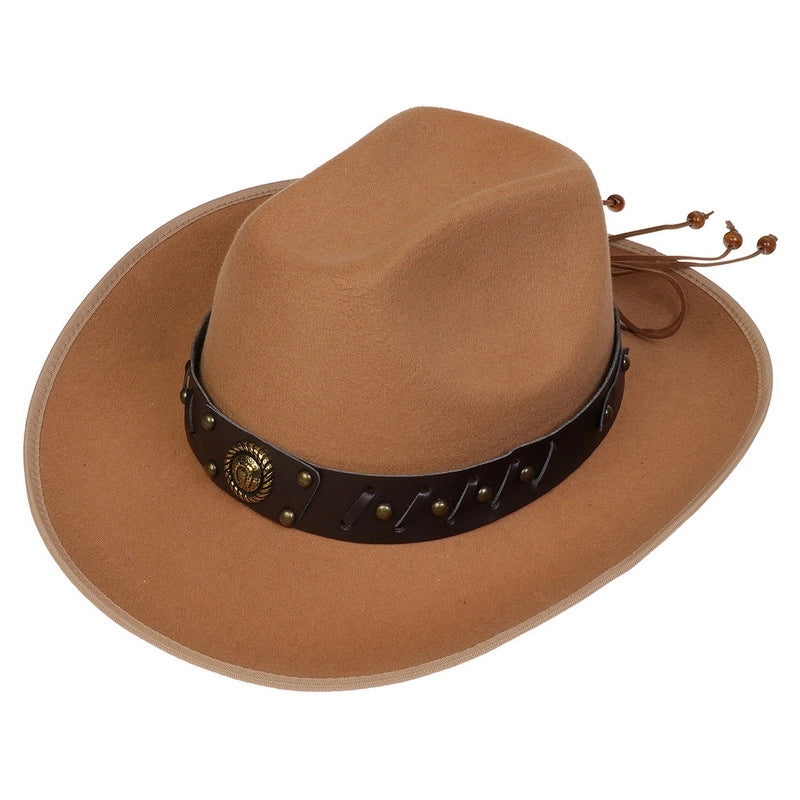 New Woolen Hat Western Denim Top Hat Men And Women Couple Hat Big Brim Curling Felt Hat