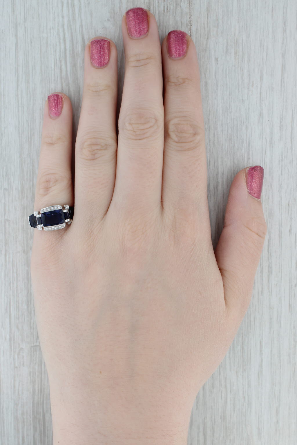 3.65ctw Blue Iolite Diamond Ring 14k White Gold Size 6.5