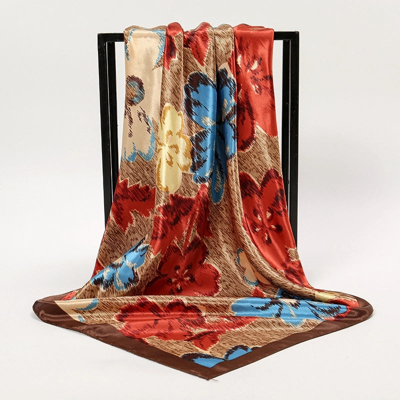 Unisex Streetwear Stripe Cashew Nuts Flower Satin Printing Silk Scarf