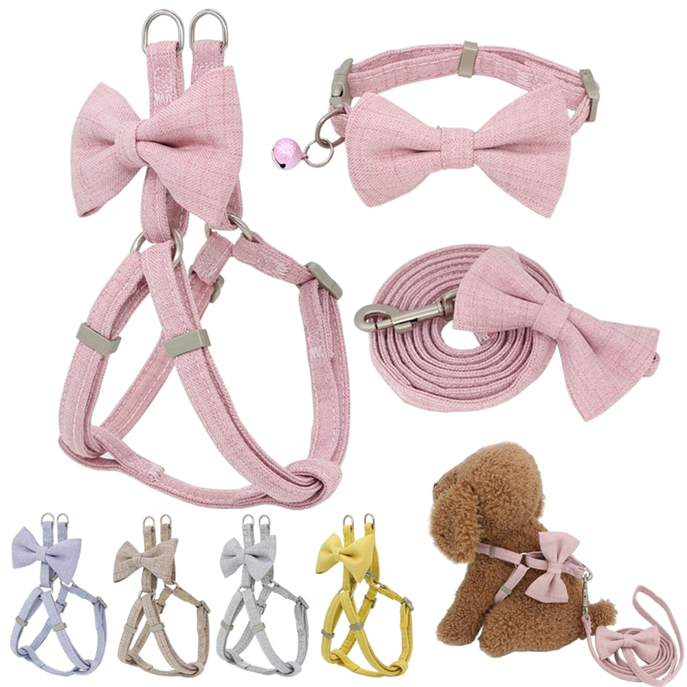 Bowknot Dog Harness Leash Collar Set