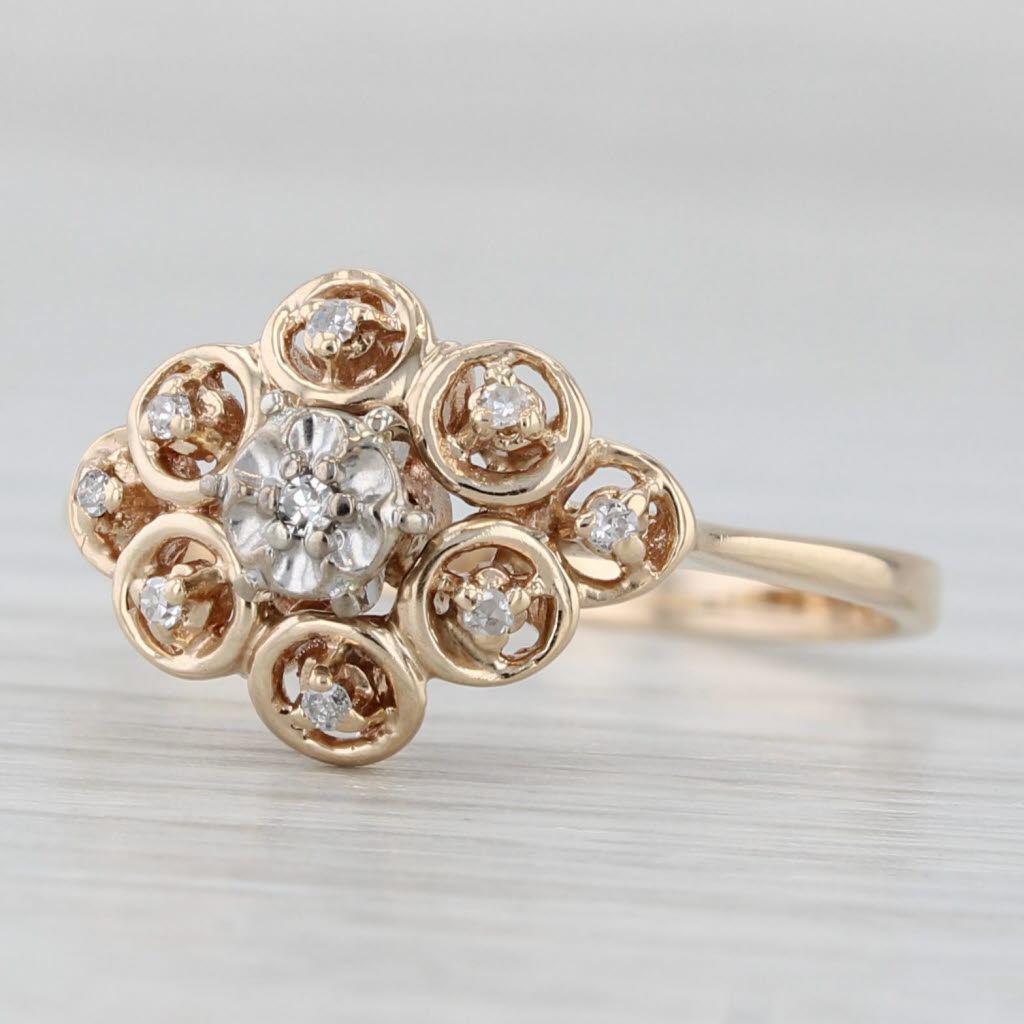 Vintage Diamond Cluster Ring 10k Yellow Gold Size 7