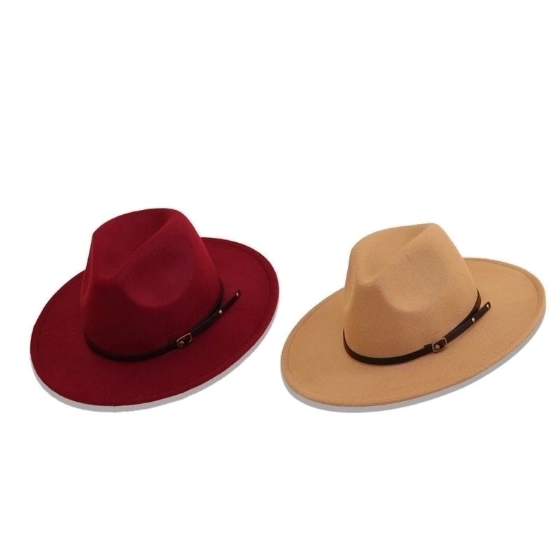 Wine Red Hat New Belt Word Buckle Top Hat Autumn And Winter Woolen Jazz Hat Wide-brimmed Sun Hat