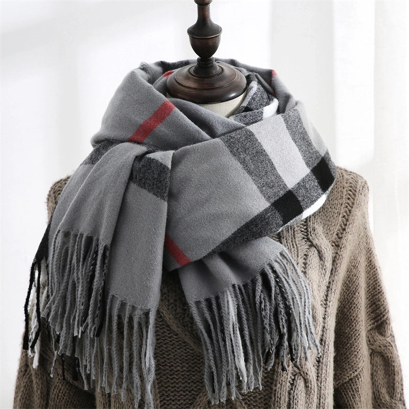 Women's Minimalist Classic Style Plaid Imitation Cashmere Scarf