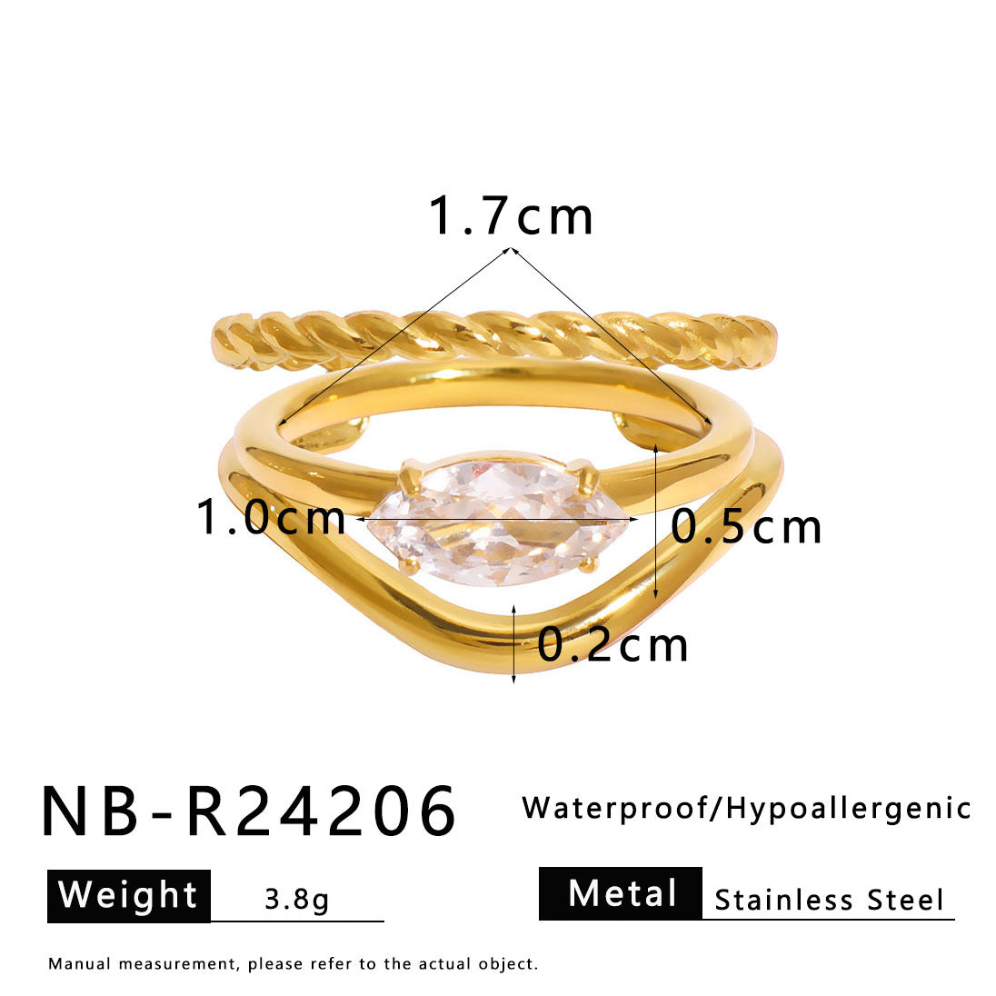 Zircon Love Four-Leaf Flower Stainless Steel Ring Female Design Niche Versatile Ring