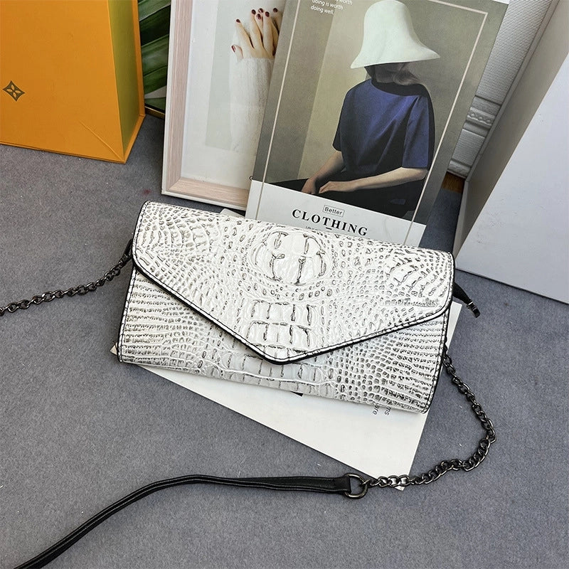 Red Brown Grey Pu Leather Crocodile Square Clutches