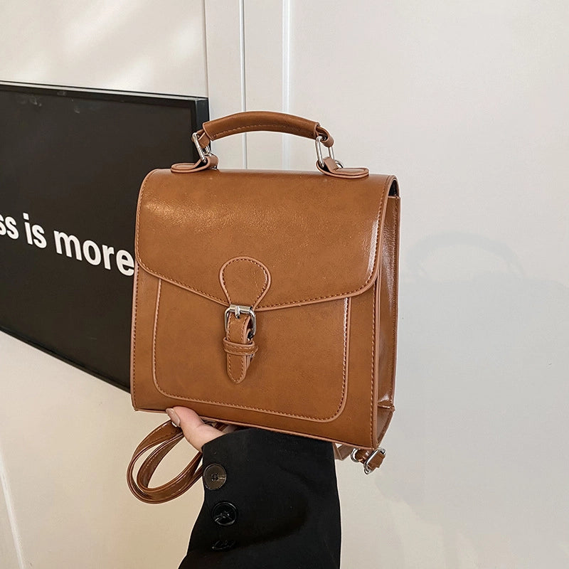 Women's Pu Leather Solid Color Streetwear Sewing Thread Square Flip Cover Functional Backpack