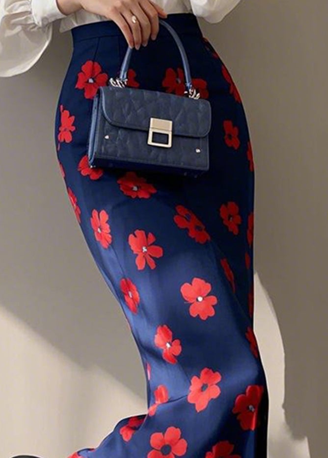 Fashion Blue Print High Waist Cotton Skirt Spring