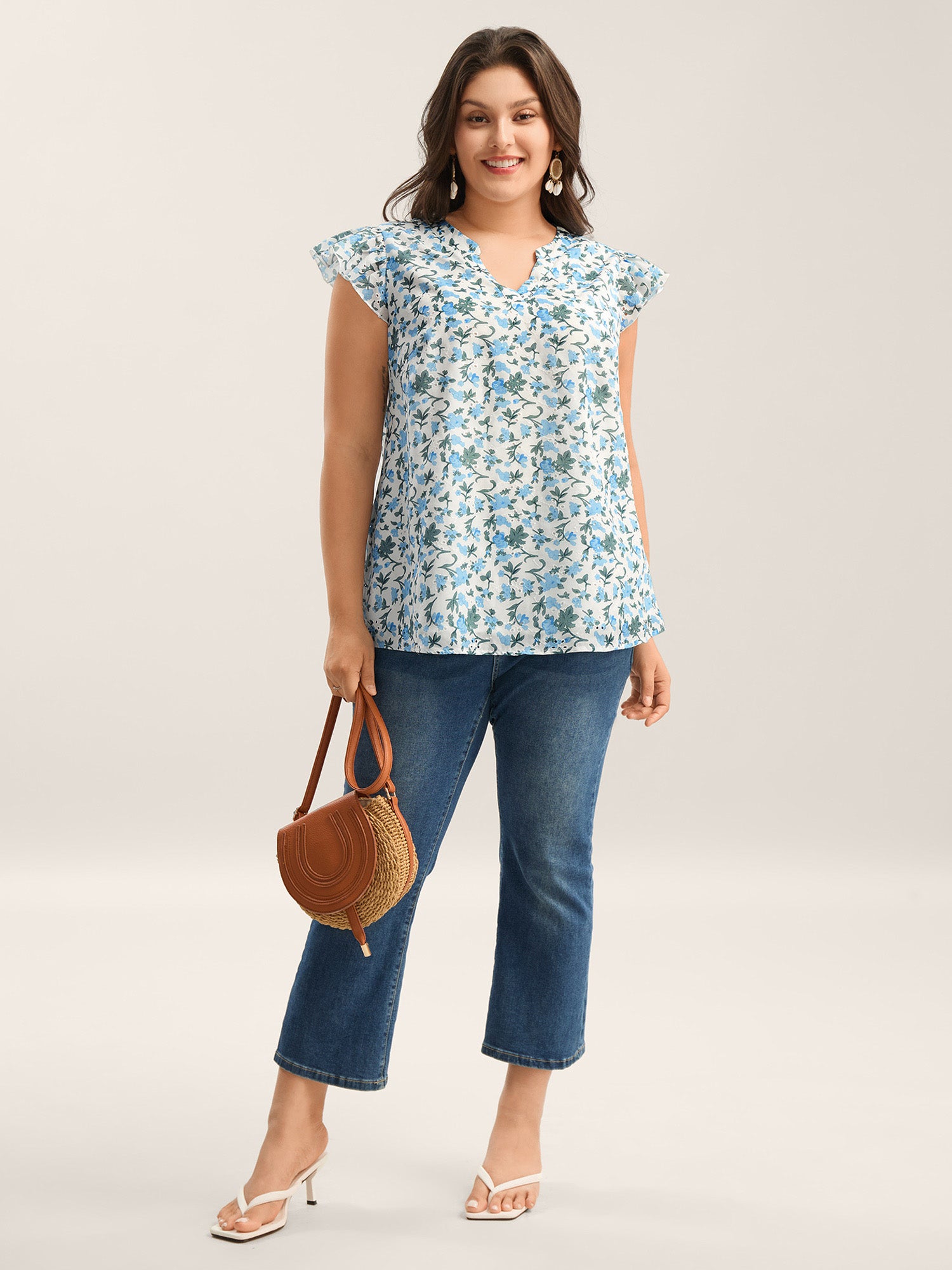 Embroidered Floral Split Neck Tank Top
