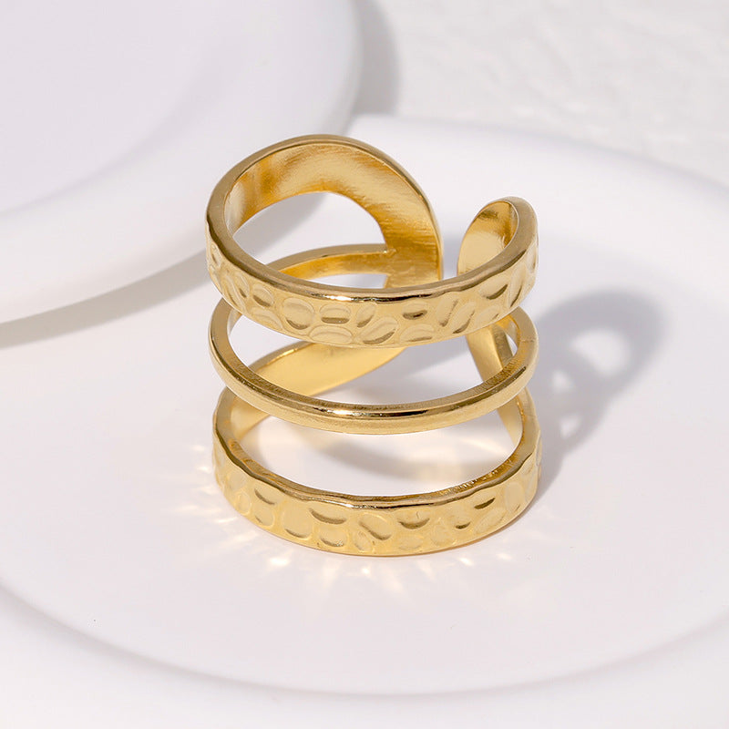 Open Ring Expressive Stripe Geometric Stainless Steel Electroplating Rings