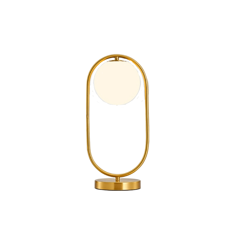 Golden Brass Ring LED Table Lamp with Glass Sphere