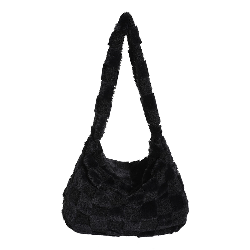 Women's Autumn&winter Plush Color Block Streetwear Square Zipper Shoulder Bag Underarm Bag