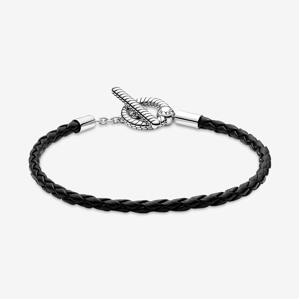 Braided Leather T-Bar Pandora Bracelets