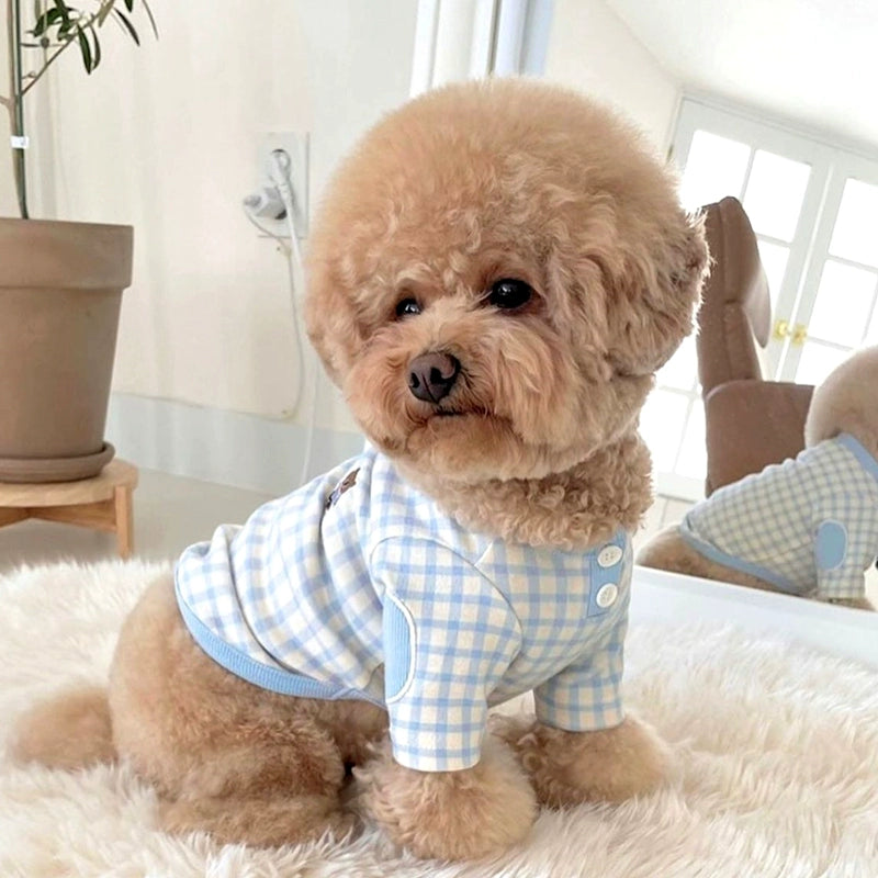 Color Block Plaid Buttoned Dog Cat T-shirt