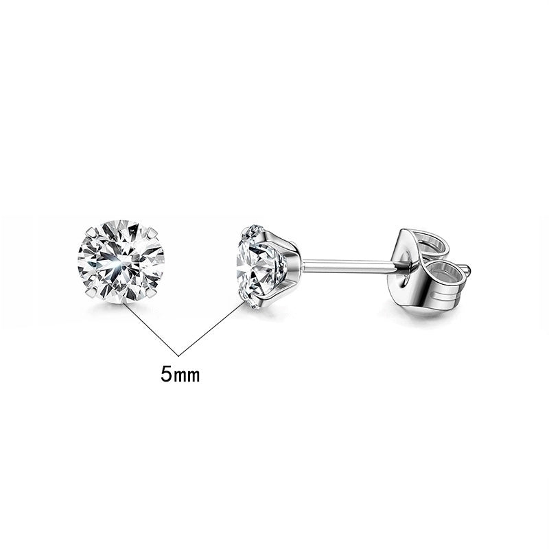 Minimalist Round Stainless Steel Inlay Zircon Ear Studs 1 Piece