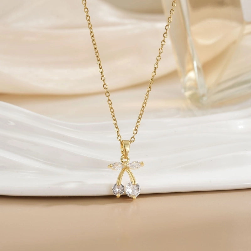Minimalist Cherry Titanium Steel Plating Pendant Necklace