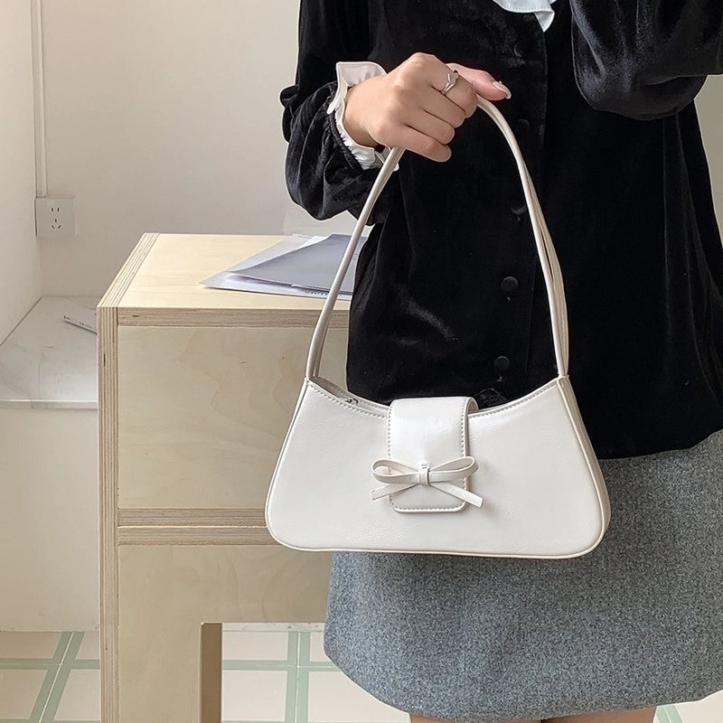 Women's Medium Pu Leather Solid Color Bow Knot Streetwear Zipper Underarm Bag