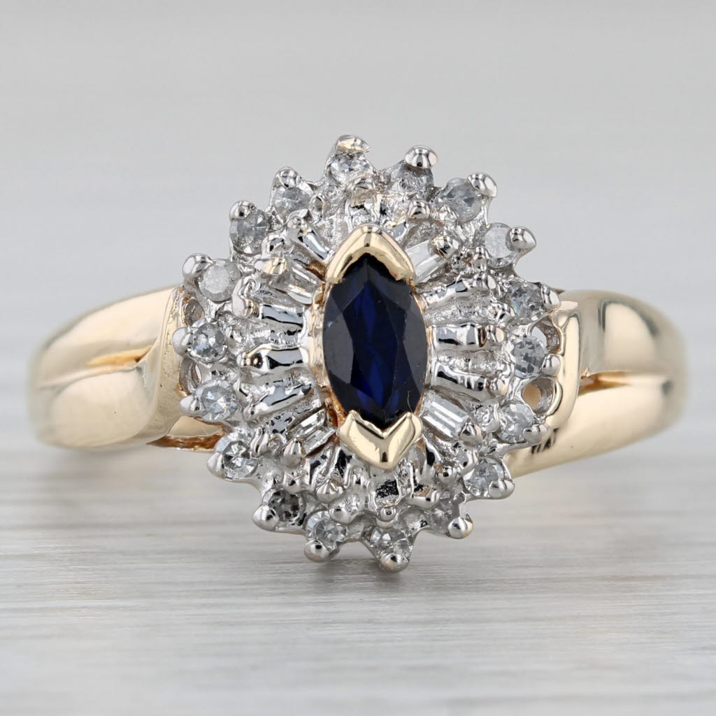 0.51ctw Lab Created Blue Sapphire Diamond Halo Ring 10k Yellow Gold Size 7.5