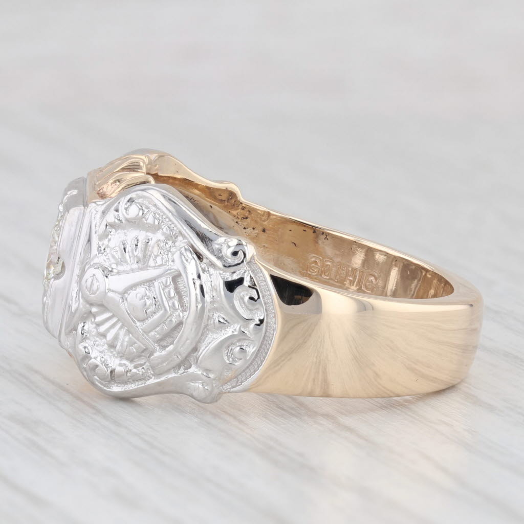 0.57ct Diamond Past Master Ring 14k Gold Size 11.5 Masonic Signet Square Compass