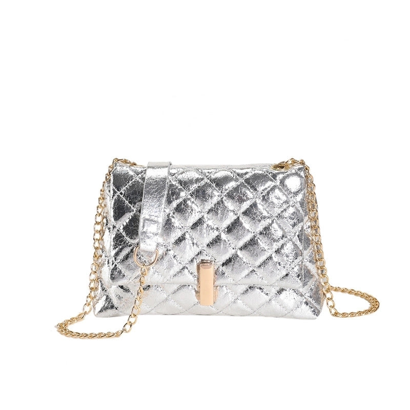 Women's Pu Leather Solid Color Lingge Basic Classic Style Square Lock Clasp Underarm Bag