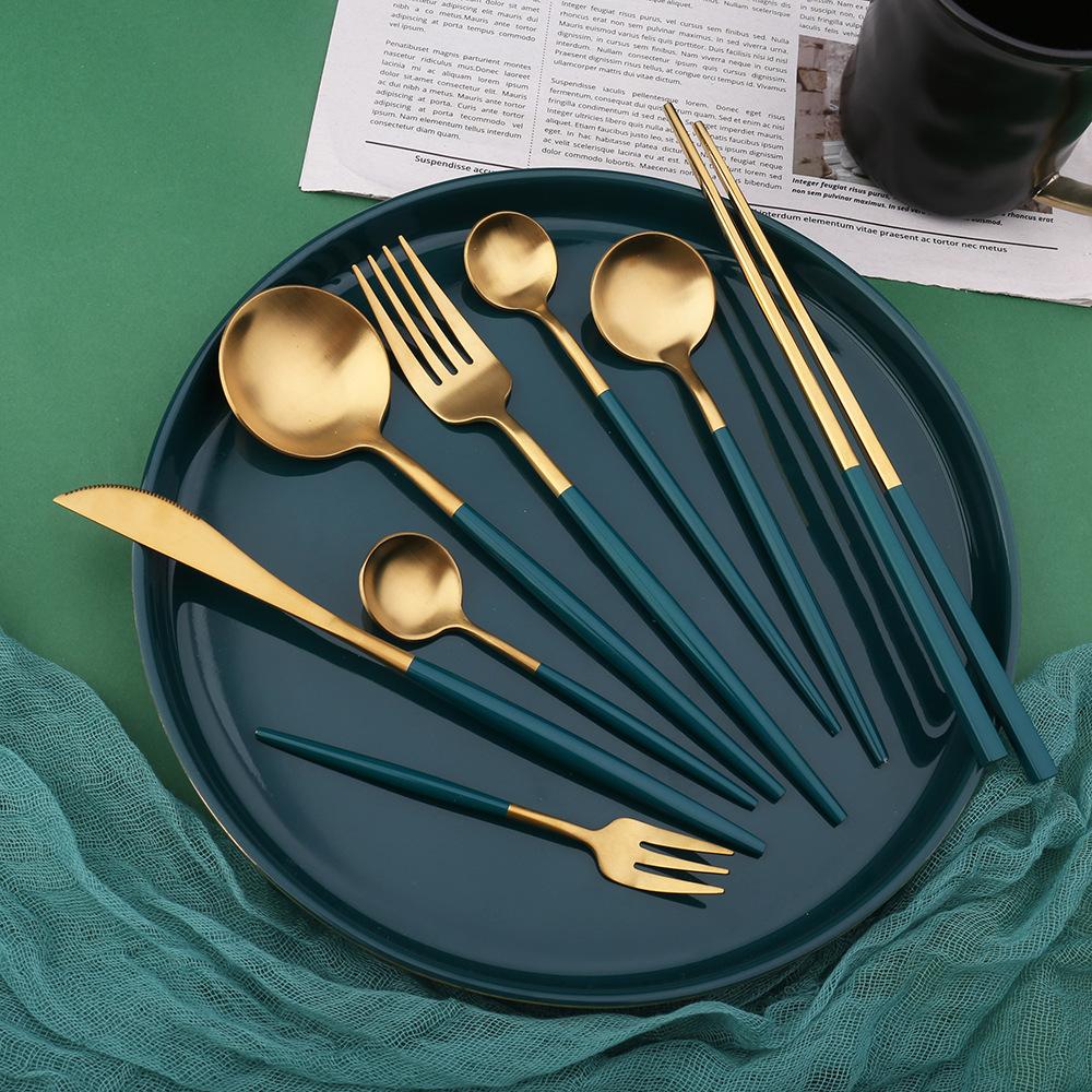 Green/Golden (4406)-24 PCs Premium Steel Cutlery Set