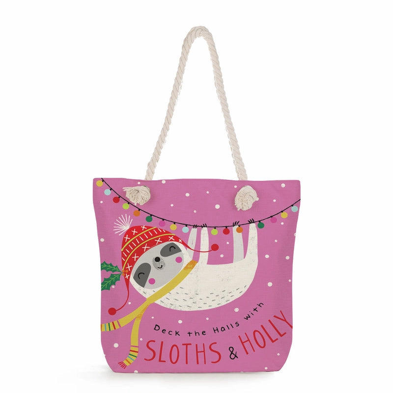Women's Cotton And Linen Sloth Cute Square Zipper Tote Bag