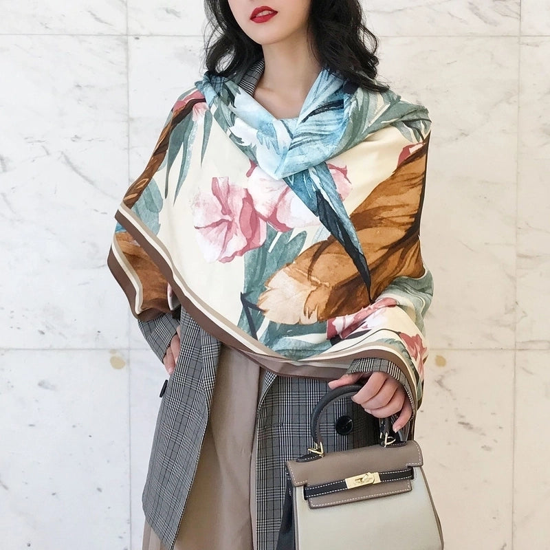 Women's Elegant Minimalist Plant Polyester Silk Scarf
