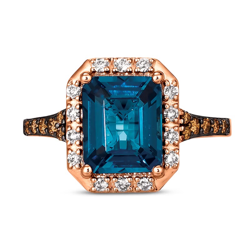 Le Vian Blue Topaz & Diamond Ring 3/8 ct tw Diamonds 14K Strawberry Gold