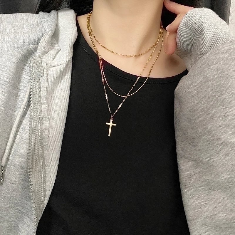 Fashion Cross Titanium Steel Titanium Steel 14K Gold Plated Gold Plated Silver Plated Metal Chain Necklace