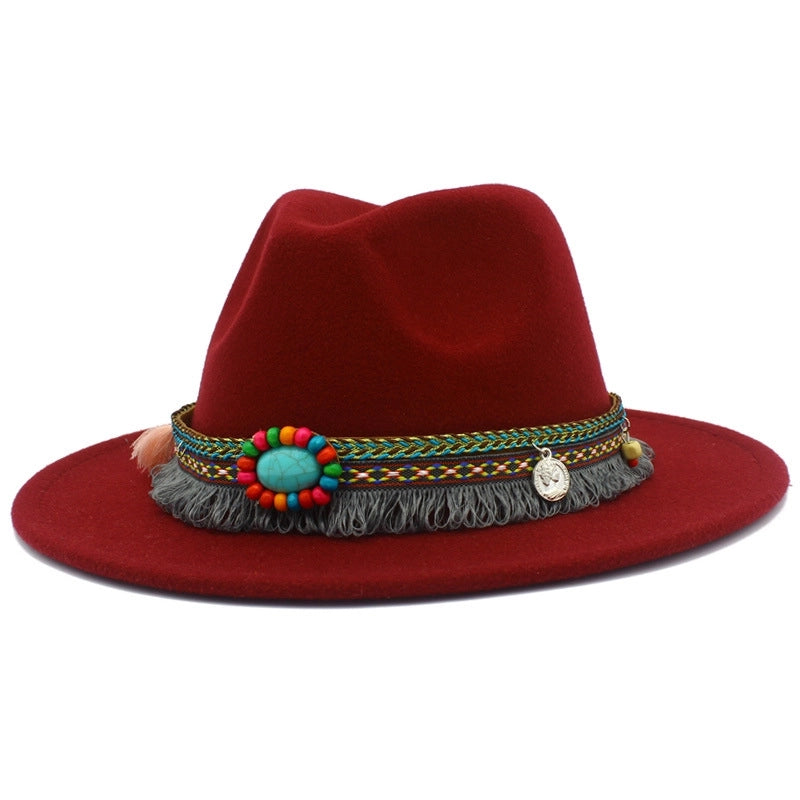 Lightweight New Jazz Hat Men's And Women's Retro Ethnic Style Top Hat Woolen Gentleman Hat Felt Hat
