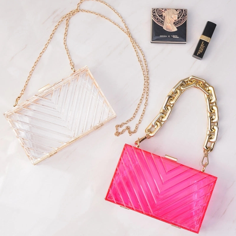 Pvc Metal Solid Color Square Evening Bags