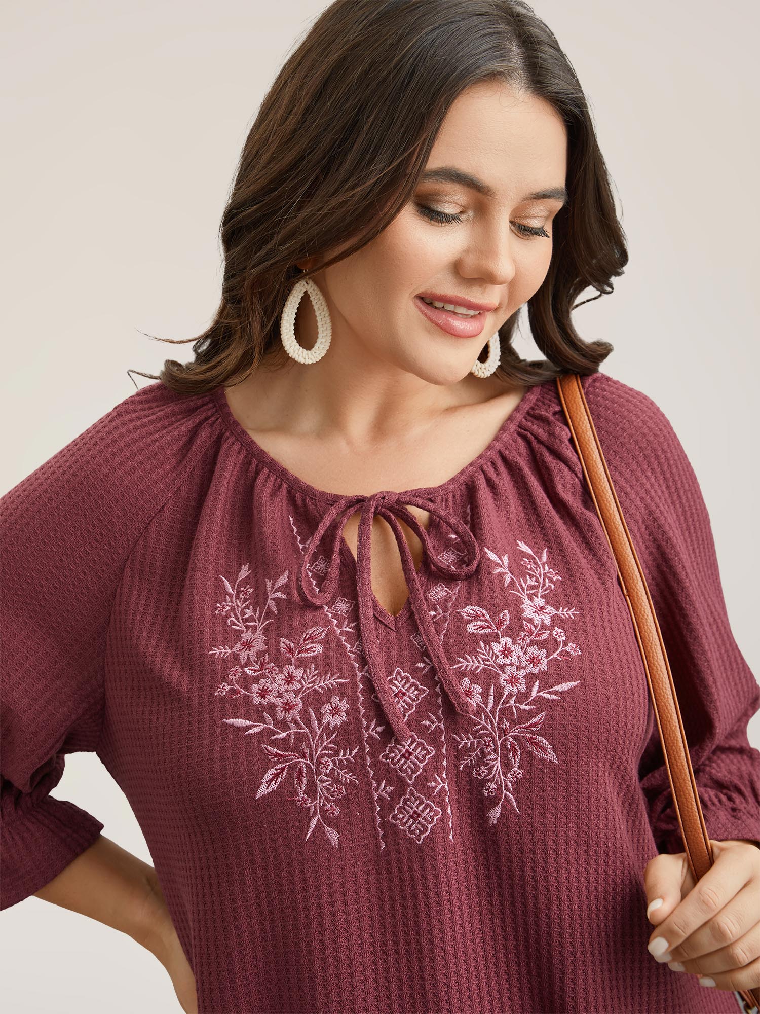 Embroidered Neck-Tie Ruffles Top