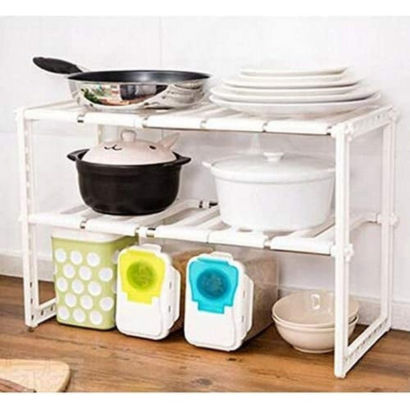 Adjustable Kitchen Storage Rack Pool Space Arrangement Frame Under-Sink Storage Shelves 2 Tier