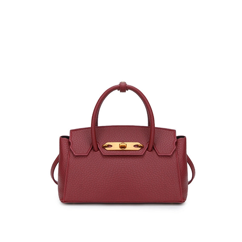 Women's Medium Pu Leather Solid Color Elegant Classic Style Lock Square Lock Clasp Handbag