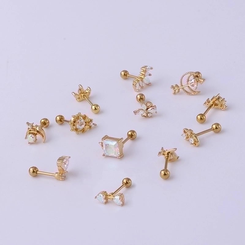 Ear Cartilage Rings & Studs Geometric Copper Plating Artificial Gemstones