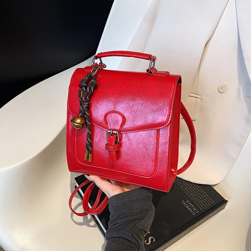 Women's Pu Leather Solid Color Streetwear Sewing Thread Square Flip Cover Functional Backpack